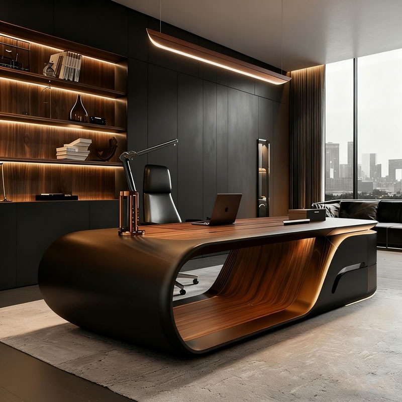 Office Furniture Manufacturers - Luxe moderne L-vormige directiebureau bruine houten